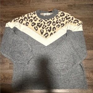 She + Sky Gray and Cream Leopard Sweater